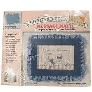 VTG Counted Cross Stitch Kit Message Matte Friends Make This House‎ A Home FRAME